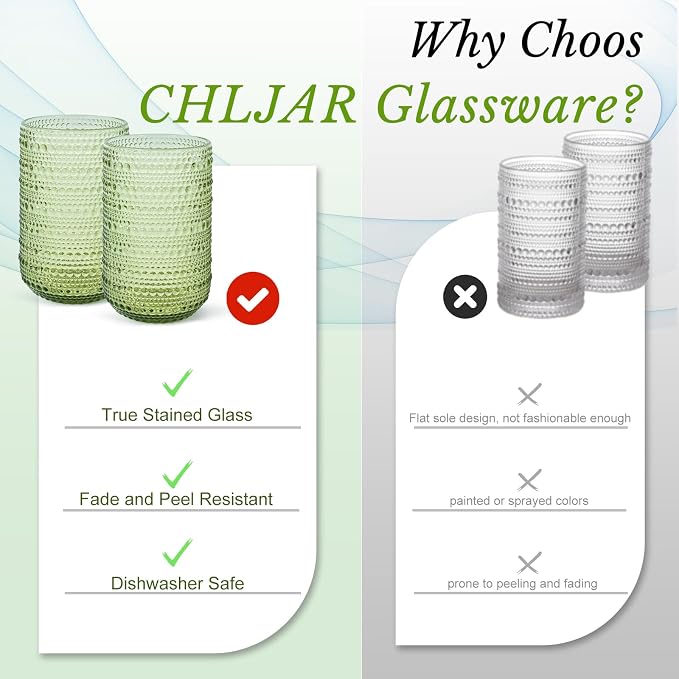 CHLJAR Hobnail Drinking Glasses Set of 6, 14 oz Vintage Glassware Set, Embossed - Image 4