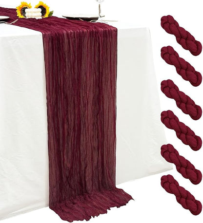 6Pack Burgundy Cheesecloth Table Runner, 17 x 108 inch Sheer Cheese Cloth by Seveups