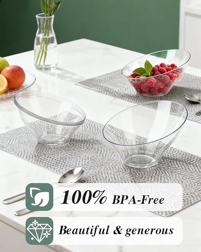 BESTVIP 8 Oz Clear Plastic Angled Serving Bowls, 12 Pack | Disposable Bowls - Image 4