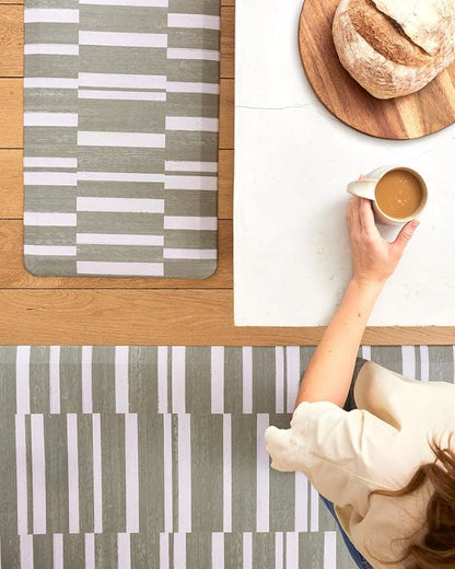House of Noa Nama Standing Mat – Anti-Fatigue Cushioned Kitchen Mats for Floor | Ergonomic Bounce-Back Foam Kitchen Mats | Anti-Fatigue Mats for Kitchen & Standing | Sutton Stripe Basil | 30" x 108"