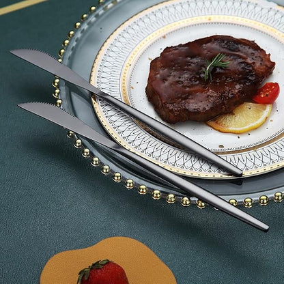 HOMQUEN Dinner Knives 6 Piece, Stainless Steel Matt Black Dinner Knife - Image 3