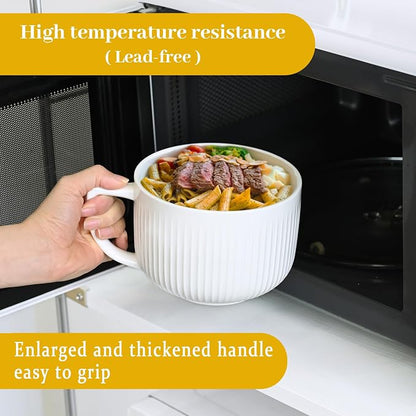 Ceramic Soup Bowl with Handle, Extra Large 38oz Ramen Bowl with Lid, Jumbo Soup - Image 3