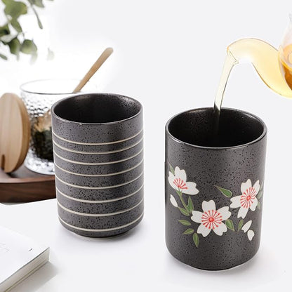 Hedume Set of 2 Japanese Tea Cups, 10oz Ceramic Teacup Mug, Japanese Cherry - Image 2