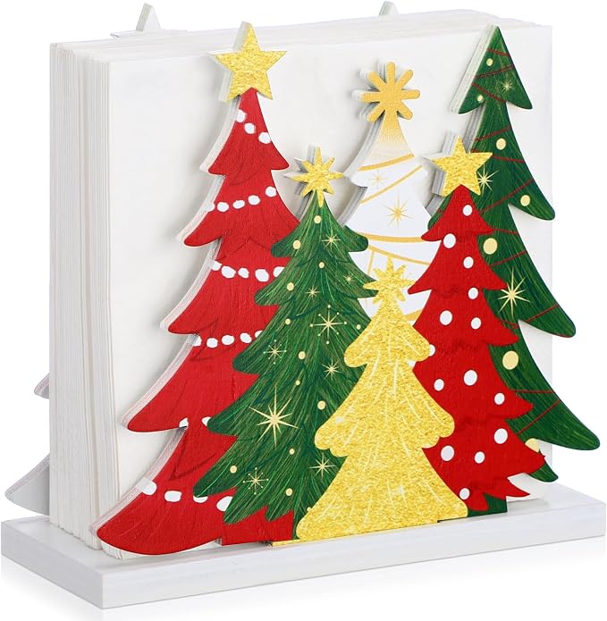 Christmas Tree Napkin Holder for Tables Classical Red and Green Christmas Tree by Namalu