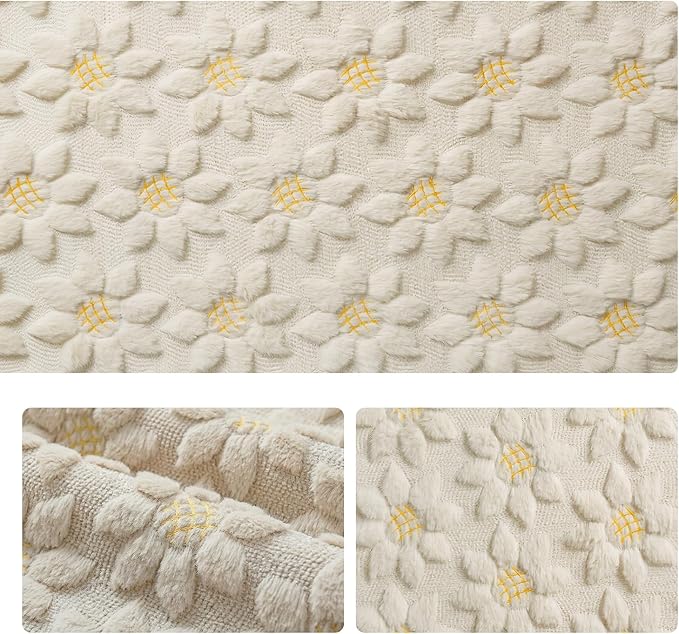 Artoid Mode Beige Soft Plush Faux Fur Jacquard Embroidery Sunflower Spring - Image 6