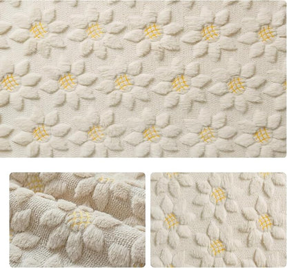 Artoid Mode Beige Soft Plush Faux Fur Jacquard Embroidery Sunflower Spring - Image 6