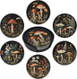 Mushroom Coasters for Drinks with Holder Round Leather Coasters Set of 6 Cups Mugs Mat Pad for Home Kitchen Bar