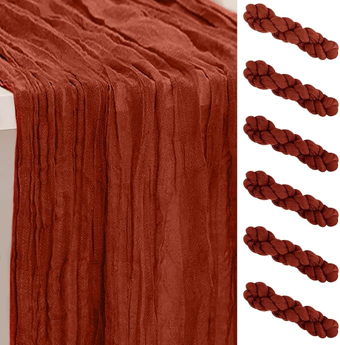 6 Pack Terracotta Christmas Cheesecloth Table Runner 35x120 Inch 10Ft Rustic by SuBleer