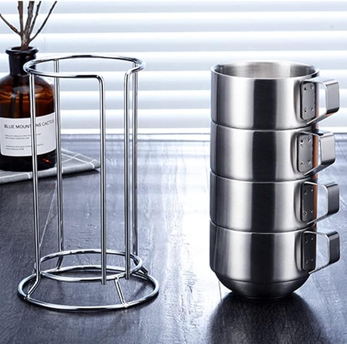 SZCXTOP 6.8 Oz Stainless Steel Coffee Cups Set of 4 Mug, Stackable Double Heat - Image 4
