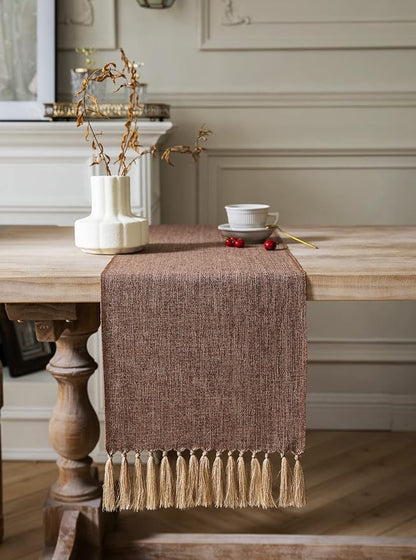 Brown Table Runners 108 Inches Long, Burlap Linen Style Rustic Farmhouse Table - Image 2