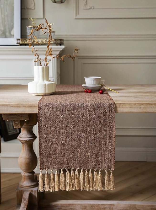 Brown Table Runners 72 Inches Long, Burlap Linen Style Rustic Farmhouse Table - Image 2