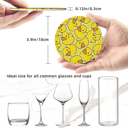 Drink Coasters with Holder Stand Set of 6 Yellow Ducks Pattern Drawing Pu - Image 3