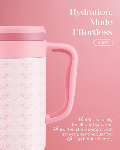 40 oz Insulated Tumbler with Handle and Push-Button Straw Lid, Stainless Steel - Image 5
