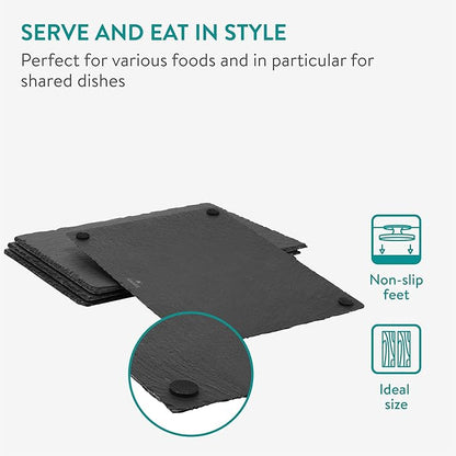 Navaris Slate Plates - Food Contact Safe Black Stone Plates - Charcuterie Boards Serving Plate - Stone Slate Slab Platter Cheese Board - Set of 4-15 x 11 (38 x 28 cm)