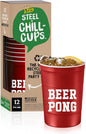 16 oz. Party Cup 'Beer Pong' Drinking Game Design for Cold Drinks, Sturdy, Durable, Disposable, Recyclable, Made in USA, Red 12 Count