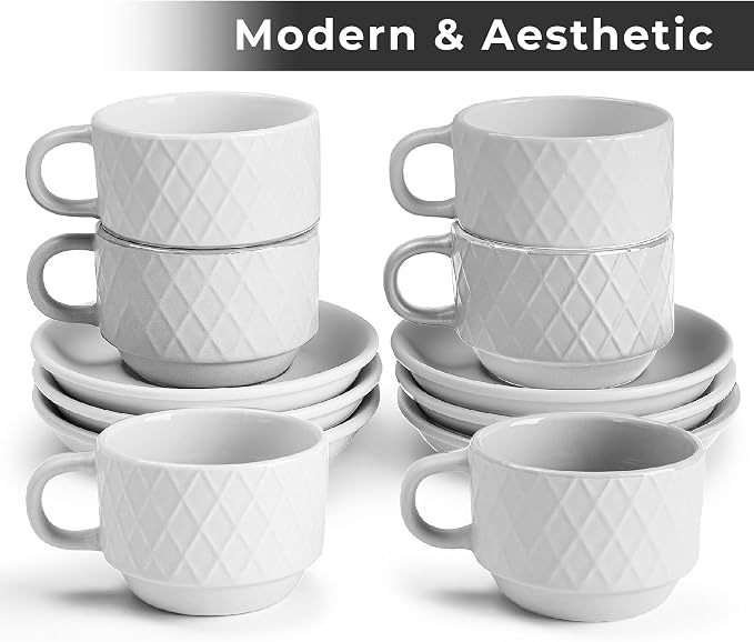 MIAMIO - 6 x 2.5 oz Stoneware Espresso Mug, Cup Set Modern - Palmanova - Image 2