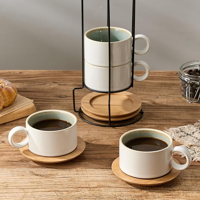LUKA 6 Ounce Porcelain Stackable Espresso Cups - Image 6