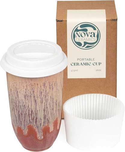 NOVA CERAMICS Travel Coffee Cup– Travel Coffee Tumbler – On the Go Coffee Mug – by NovaCeramics