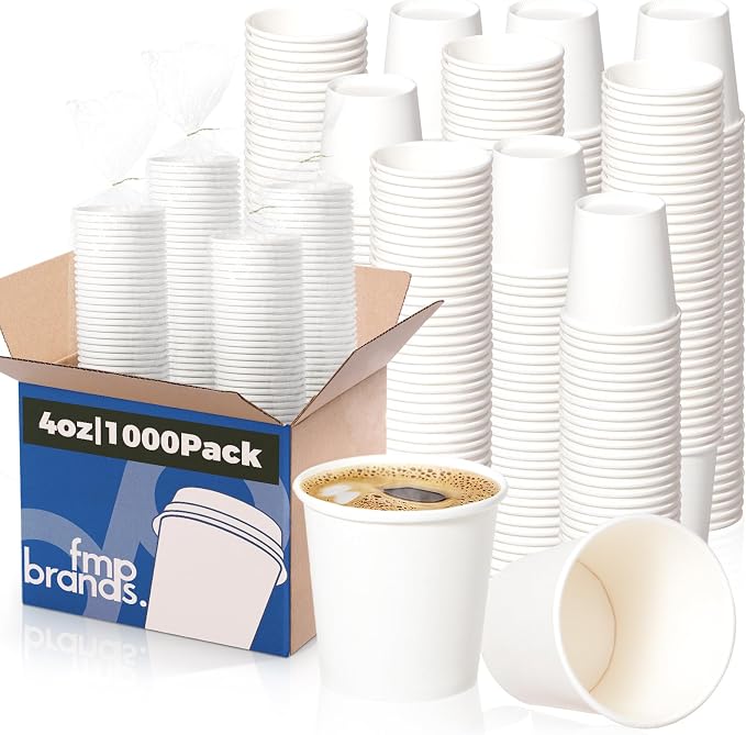 Fit Meal Prep [1000 Pack 4 oz Disposable White Paper Cups by FMPBRANDS