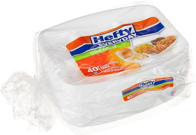 Hefty Everyday Soak-Proof Foam Compartment Tray, 9x11 Inch, Soak-Proof by Hefty