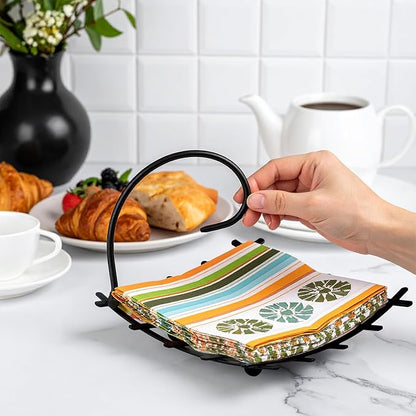Amazing Abby Steel Luncheon Napkin Holder (8"x8") (2-Pack), Heavy-Duty Metal Napkin Dispenser with Weighted Arm and Non-Slip Pads, Great for Kitchen Counter, Dining Table, Outdoors, Picnics, and More