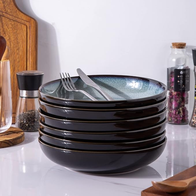 LERATIO 9.0" Ceramic Pasta Bowls Set of 6, 38oz Large Stoneware Bowls Set | - Image 5