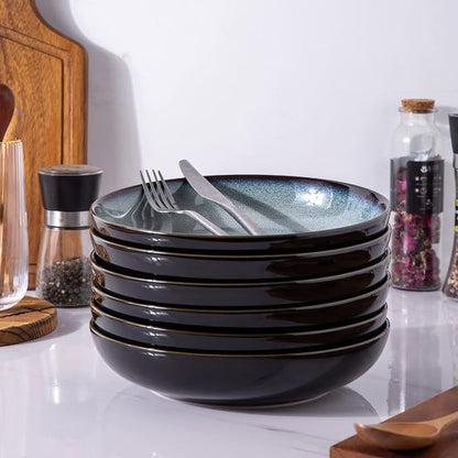 LERATIO 9.0" Ceramic Pasta Bowls Set of 6, 38oz Large Stoneware Bowls Set | - Image 5