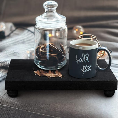 Amyhill Wood Pedestal Stand Kitchen Soap Tray Farmhouse Wooden Riser Stand for Kitchen Bathroom Counter Table Decor Plant Candle Vases Display (Black, 9 x 6 Inch)