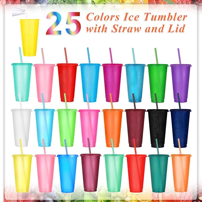 Honeydak 100 Pack Tumbler with Straw and Lid Bulk Glitter Plastic Cups Water - Image 2