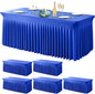 Wish Care 6 Pack Royal Blue Spandex Table Clothes for 6 Foot Rectangle Tables, 6FT Wrinkle Free Fitted Tablecloths Ruffles Design Table Cloth for Party, Banquet, Wedding and Events