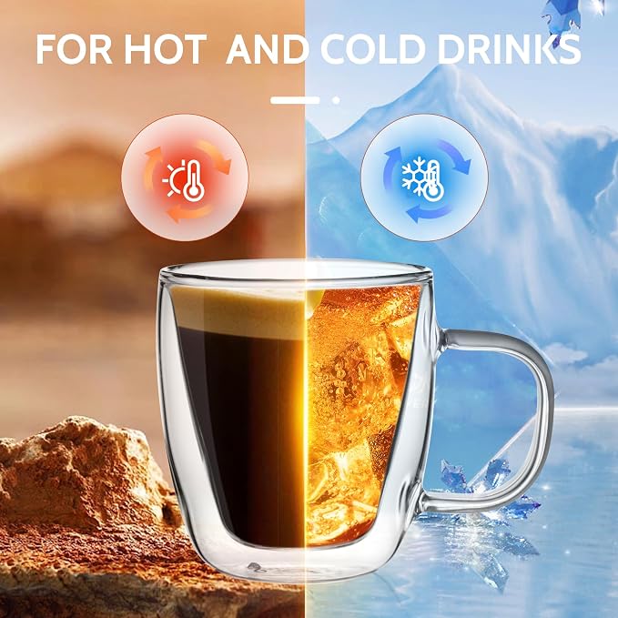 Sweese 5oz Double Wall Glass Espresso Cups Set of 2, Espresso Shot Cups Perfect - Image 3
