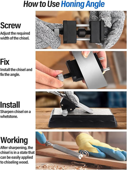 Diamond Sharpening Stones with Honing Guide, Kalolary Knife Sharpener Stone with Non-Slip Base for Chisels Planes Sharpening Stone Set Fine/Coarse Diamond Sharpening Plate with Angle Guide (400/1000)