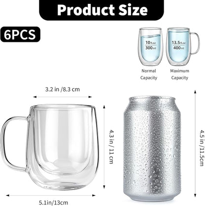 6 Pack Double Wall Glass Mugs 12 oz, Insulated Clear Coffee Cups - Image 2