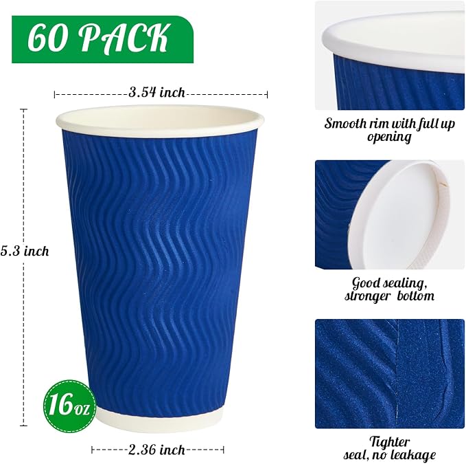 JollyPack Paper Coffee Cups, 16 oz, 60 Pack, Heat Resistant, Disposable - Image 2