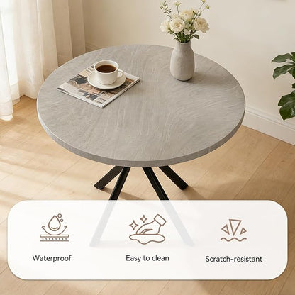 44" Round Dining Table with Cozy Chair Set for 4, Modern Mid-Century Dining Table Set of 4, Dinette Sets with Metal Leg for Kitchen Dining Room Apartment(Gray Table + Brown Chairs)