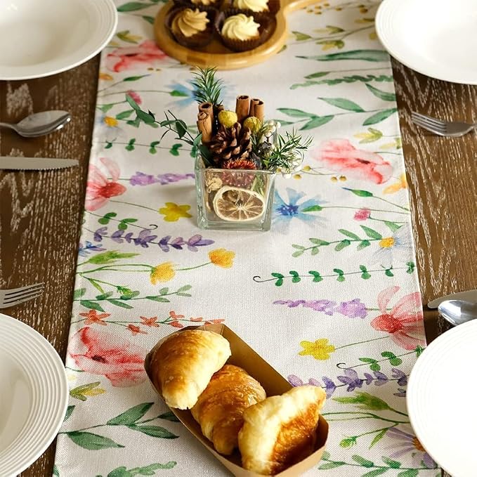 Spring Table Runner 13x72 Inch, Watercolor Wildflower Floral - Image 6