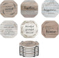 UMIRRO Rustic Farmhouse Coasters for Coffee Table Decor, Ceramic Coaster Set with Holder for Wooden Table, Cute Cup Coasters for Drinks Absorbent, Housewarming Gifts for New House/Home, 4", 6 Pack