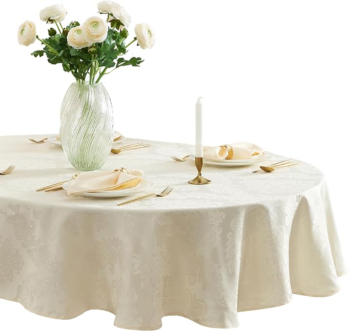 Newbridge Barcelona Luxury Damask Fabric Tablecloth, 60” Wide x 120” Oval by HomeBargainsPlus