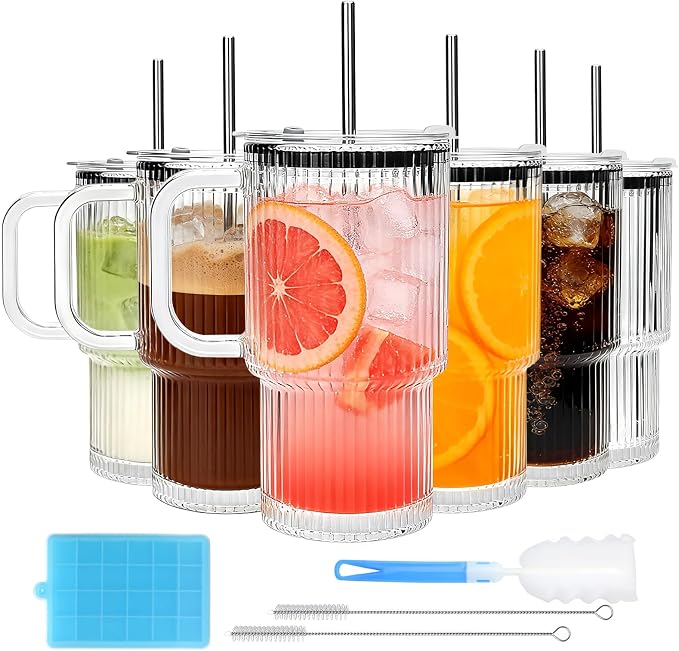 Accguan 6Pack 20oz Ribbed Glass Tumbler by Accguan