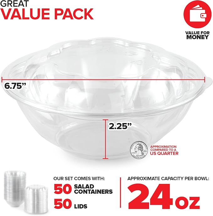 Stock Your Home 24oz Clear Plastic Salad Bowls - Image 2