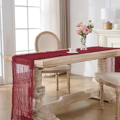 12 Pack Burgundy Red Cheesecloth Table Runners, 120 Inch 10Ft Wine Red Gauze - Image 4