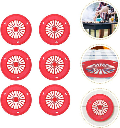 Bbq Hollow Serving Plates 6pcs Red Hollow-out Food Plates Reusable Party Picnic Supplies Commercial Food Serving Tableware