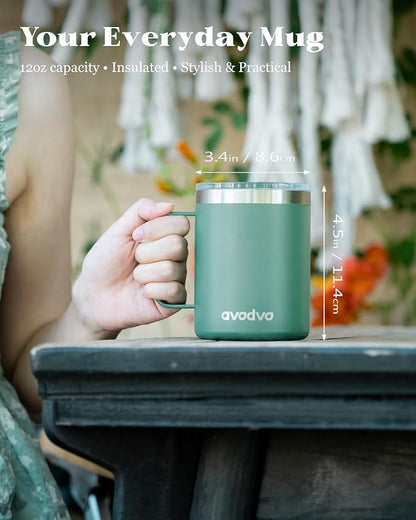 12oz Insulated Coffee Mug with Lid – Includes Two Lids, Stainless Steel Coffee - Image 4