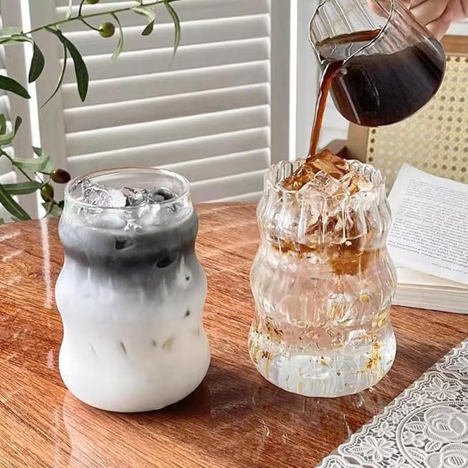 2 Pcs Ribbed Glass Cups, 18 Oz Vintage Drinking Glassware - Image 7