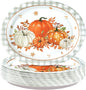 Grencian 50Pcs Fall Oval Paper Plates 10" x 12" Gray Plaid Orange Pumpkin Plate Disposable Fall Pumpkin White Plates Tableware Sets for Thanksgiving Autumn Holiday Dinner Party Supplies Decoration