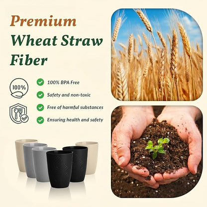 Homienly Wheat Straw Cups Drinking Glasses Set of 6, Unbreakable Plastic Cups - Image 4