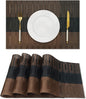 HeloHo Brown Black Placemats Set of 4 Washable Place Mats Vinyl Woven Table Mats Wipeable Placemat for Kitchen Dining Table Decoration Indoor Outdoor