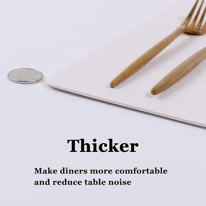 Wipeable Placemats Leather Table Mats Waterproof Heat-Resistant Easy to Clean for Dining Table Set Kitchen Table (4, White)