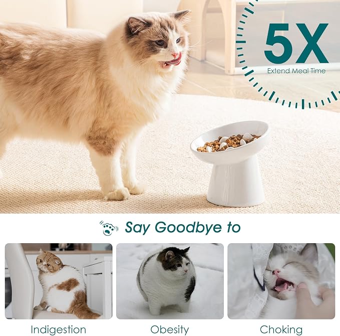 vancasso Ceramic Slow Feeder Cat Bowl, 6.25 Inch Elevated Cat Slow Feeder Bowl - Image 4