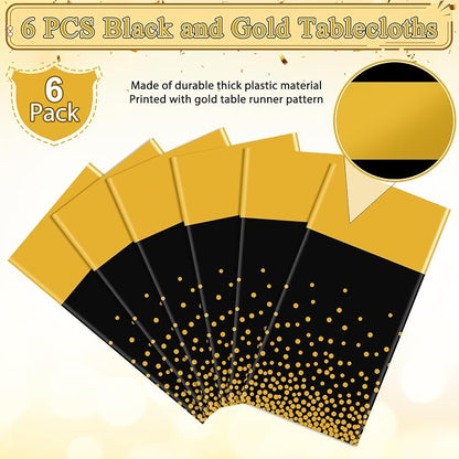 6Pcs Black and Gold Tablecloth Party Decorations, Plastic Black Table Cloth - Image 4